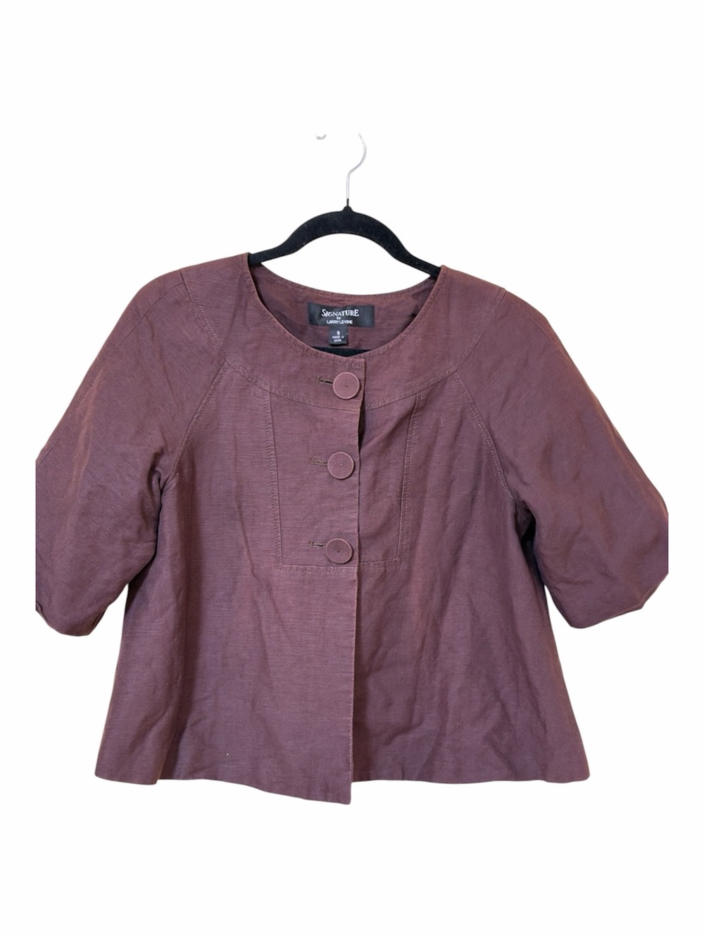 Signature by Larry Levine Brown Linen Blend Cropped Jacket Size 8 Button Front